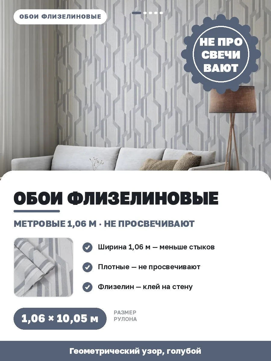 Обои флизелиновые метровые голубые геометрия,не просвечивают